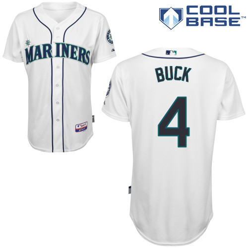 John Buck #4 MLB Jersey-Seattle Mariners Men's Authentic Home White Cool Base Baseball Jersey